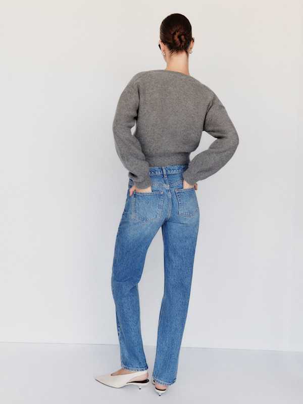 Sloane Regenerative Wool Cropped V-Neck Cardigan - Mid Grey