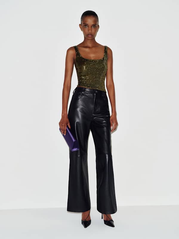 Carla Knit Top - Dark Green Sequin