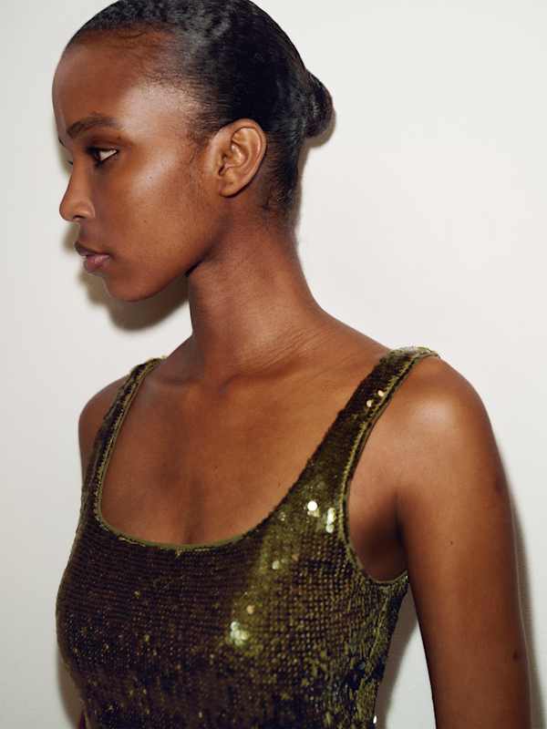 Carla Knit Top - Dark Green Sequin