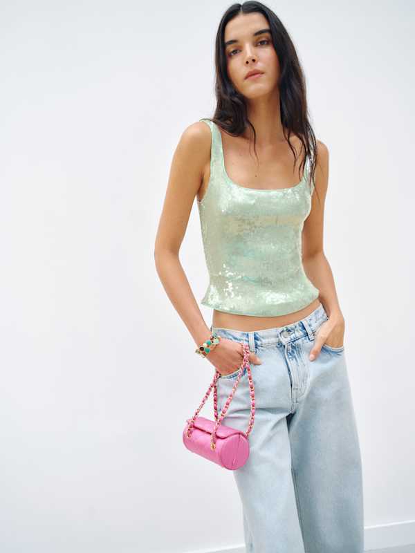 Carla Knit Top - Seafoam Sequin