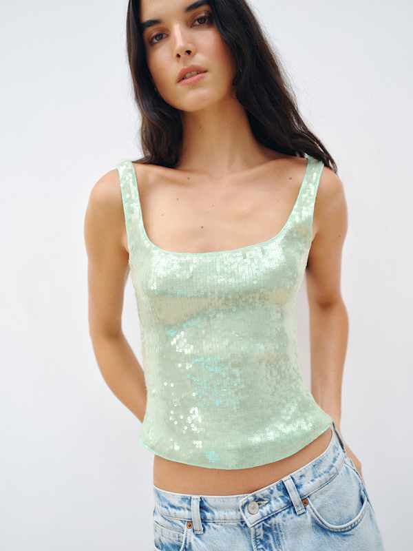 Carla Knit Top - Seafoam Sequin