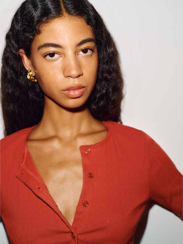 Gia Pointelle Knit Cardigan - Sundried Tomato