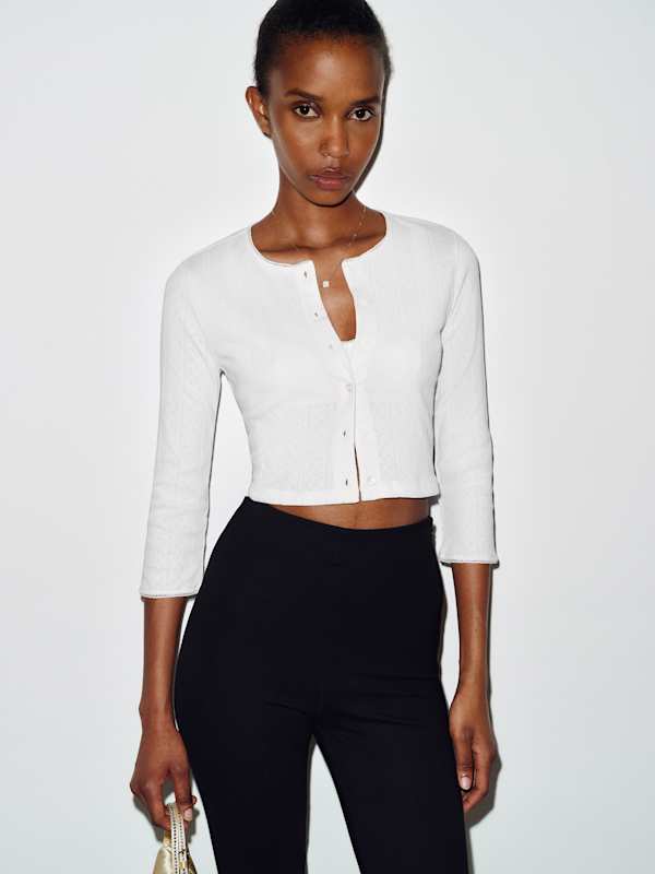 Gia Pointelle Knit Cardigan - White