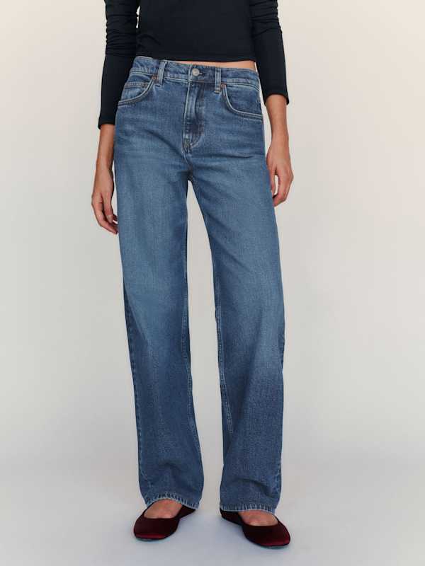 Miles Stretch Mid Rise Straight Long Leg Jeans - Stormi