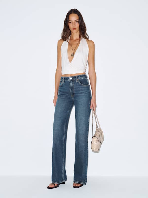 Jean court large stretch &agrave; taille mi-haute Hunter - Spree