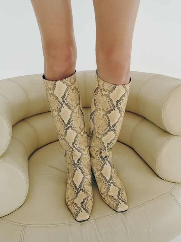 Remy Flat Knee Boot - Pale Yellow Snake