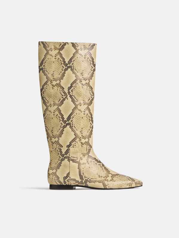 Remy Flat Knee Boot - Pale Yellow Snake