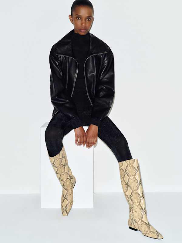 Remy Flat Knee Boot - Pale Yellow Snake