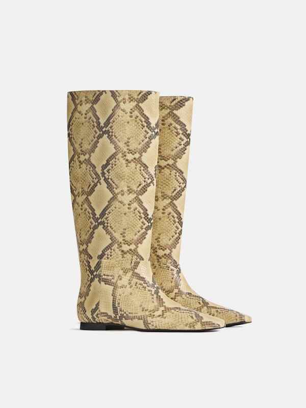 Remy Flat Knee Boot - Pale Yellow Snake