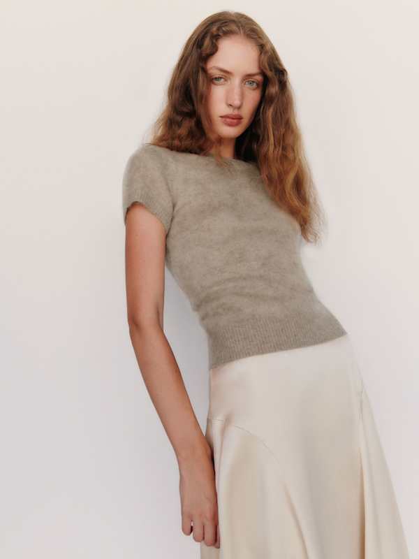 Darcy Brushed Cashmere Tee - Oatmeal