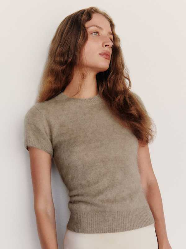 Darcy Brushed Cashmere Tee - Oatmeal