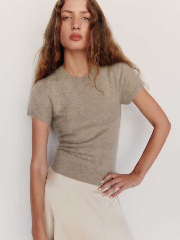 Darcy Brushed Cashmere Tee - Oatmeal
