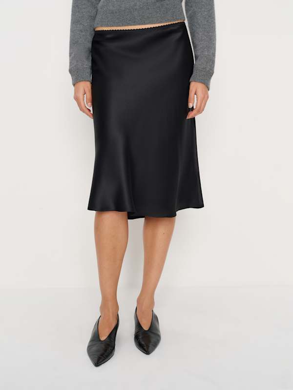 Petites Layla Silk Knee Length Skirt - Black