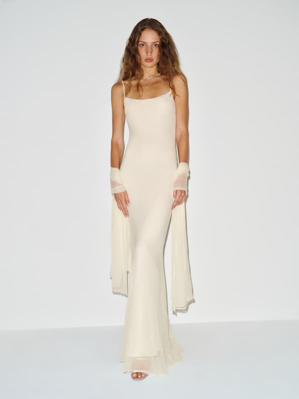 Rida Silk Chiffon Dress - Eggshell