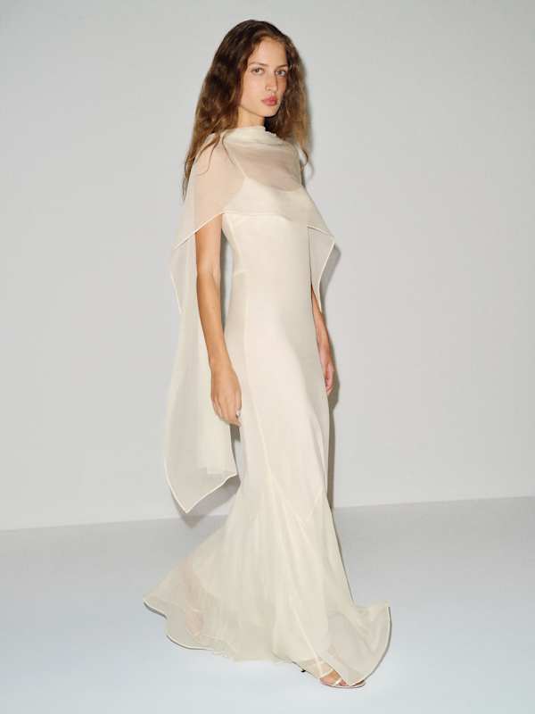 Rida Silk Chiffon Dress - Eggshell