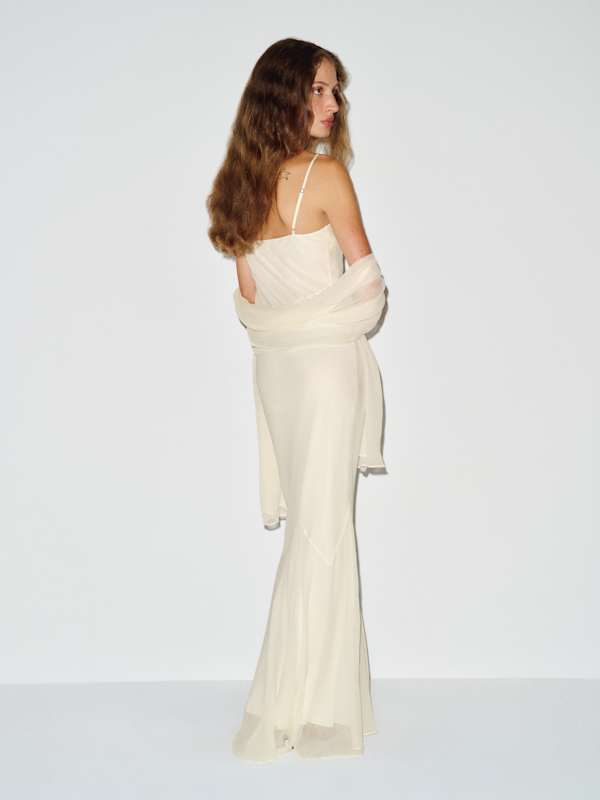Rida Silk Chiffon Dress - Eggshell