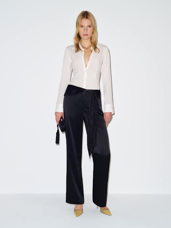 Mina Satin Tie Pant - Black