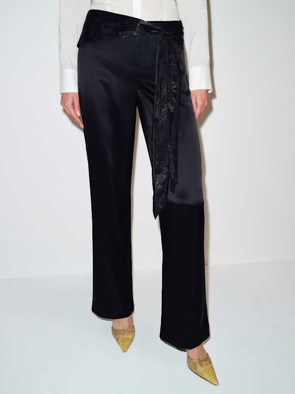 Mina Satin Tie Pant - Black