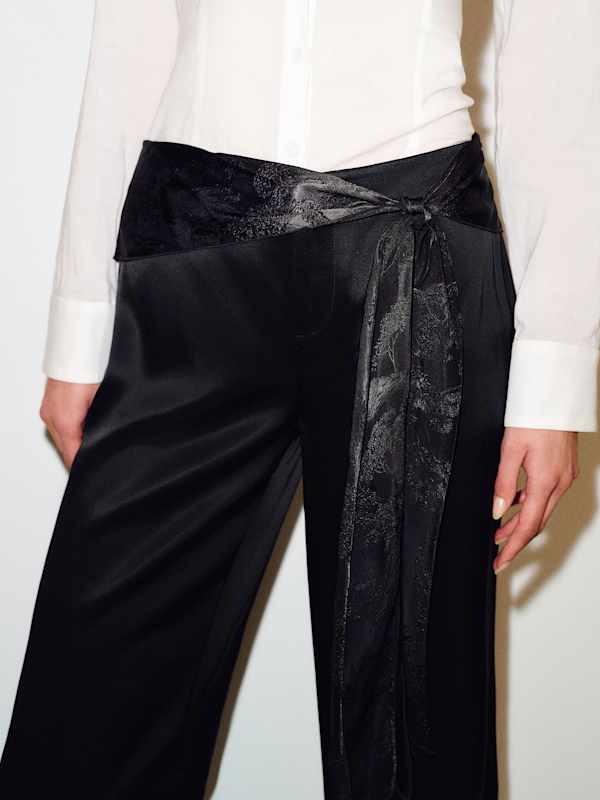 Mina Satin Tie Pant - Black