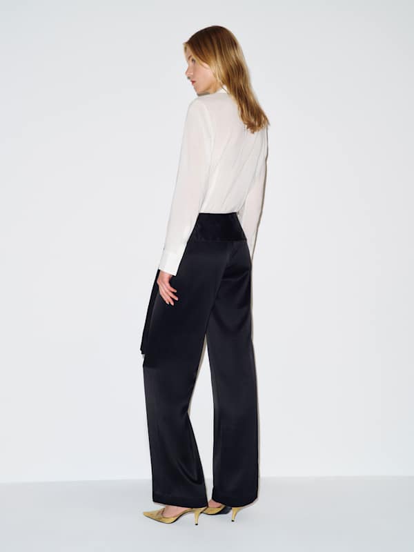 Mina Satin Tie Pant - Black