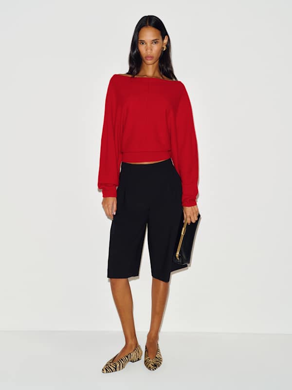 Brianna Cashmere Boatneck Top - Cherry