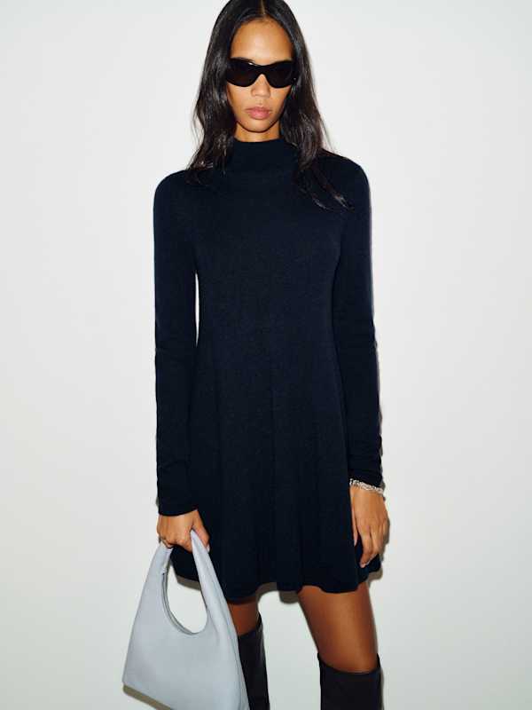 April Cashmere Turtleneck Mini Dress - Navy