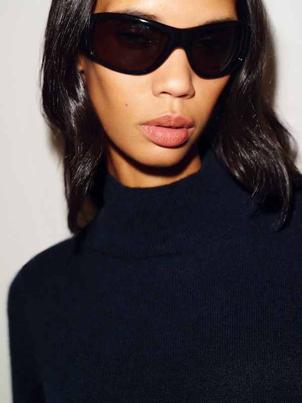 April Cashmere Turtleneck Mini Dress - Navy