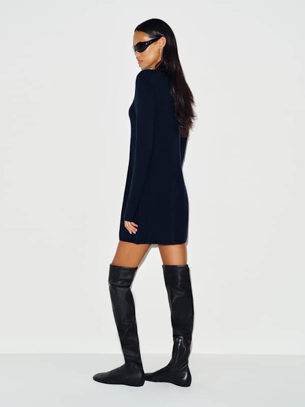 April Cashmere Turtleneck Mini Dress - Navy