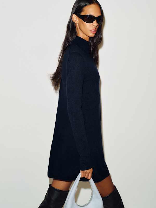 April Cashmere Turtleneck Mini Dress - Navy