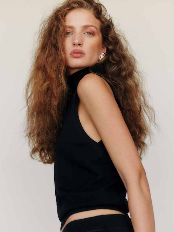 Alicia Regenerative Merino Mock Neck Tank - Black