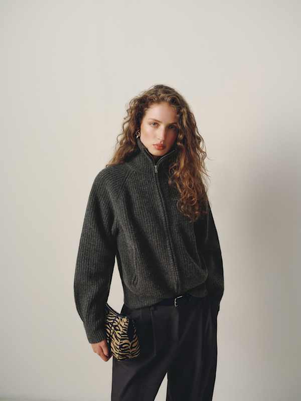 Joann Regen Wool Zip Sweater Jacket - Flannel