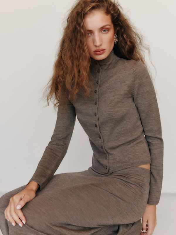 Marissa Regenerative Mock Neck Merino Cardigan - Cocoa