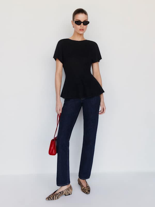 Anna Alpaca Peplum Sweater Top - Black