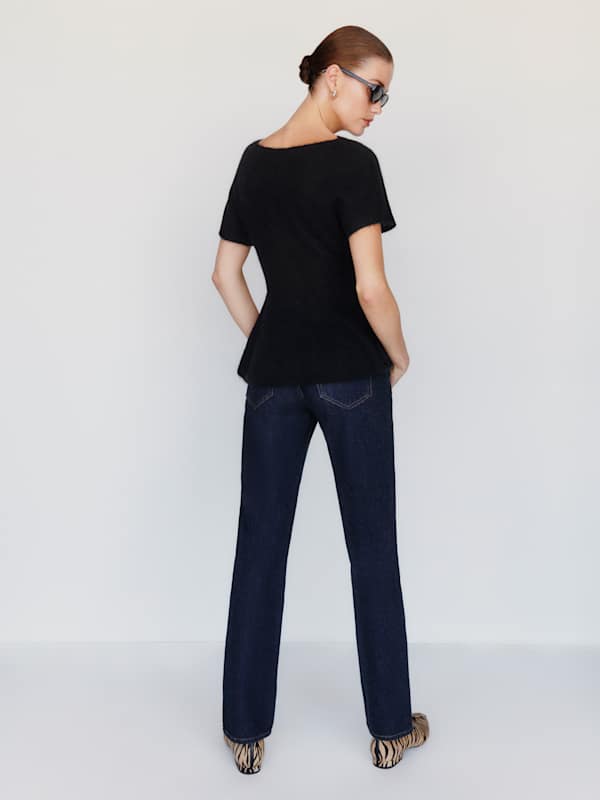 Anna Alpaca Peplum Sweater Top - Black