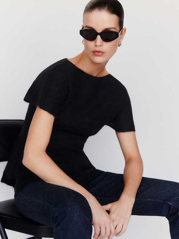 Anna Alpaca Peplum Sweater Top - Black