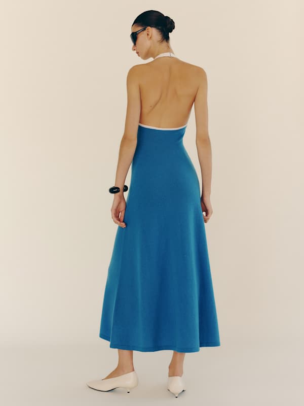 Mia Cashmere Halter Dress - Cerulean Gossamer Contrast