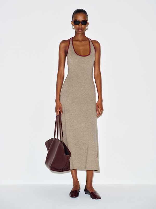 Mia Cashmere Halter Dress - Oatmeal Chianti Contrast
