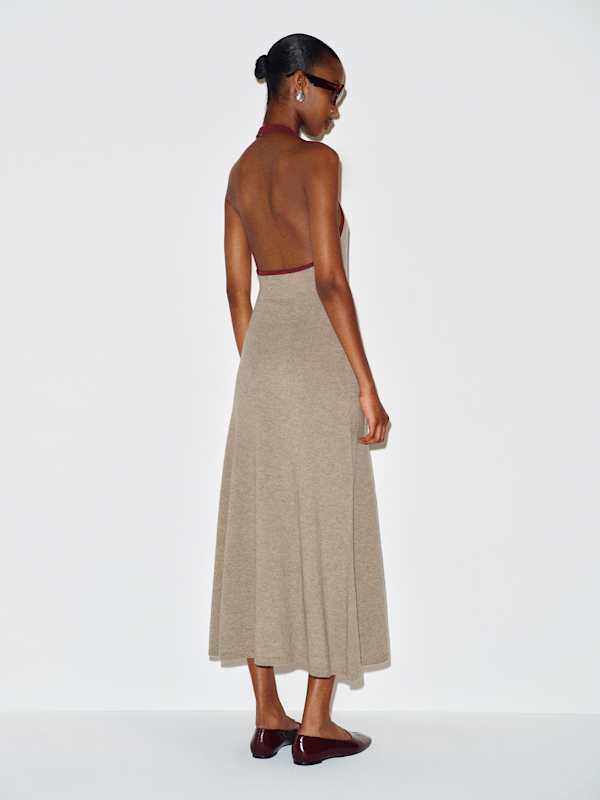 Mia Cashmere Halter Dress - Oatmeal Chianti Contrast