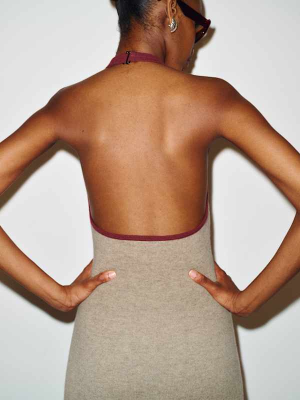 Mia Cashmere Halter Dress - Oatmeal Chianti Contrast