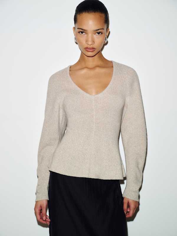Beth Cashmere Peplum Sweater - Alabaster Moulin&eacute;