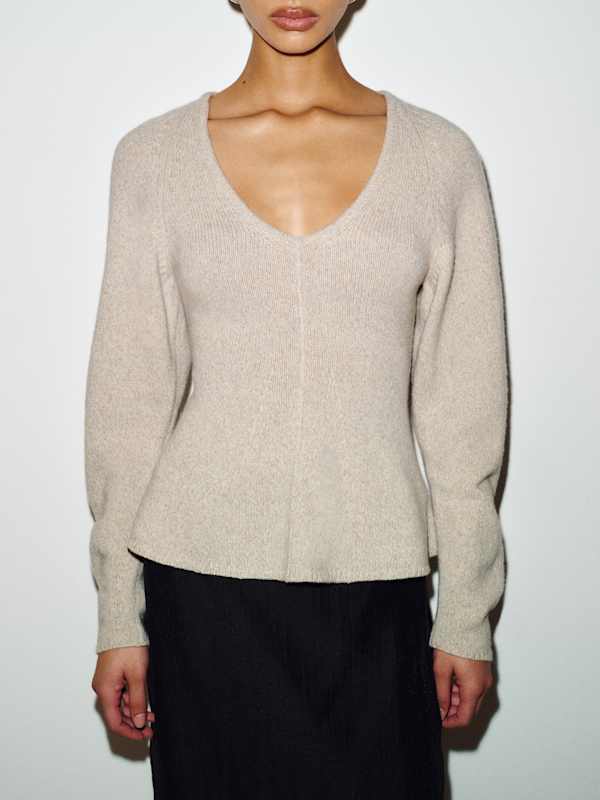Beth Cashmere Peplum Sweater - Alabaster Moulin&eacute;