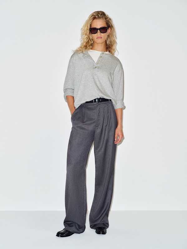 Marcus Oversized Henley Tee - Heather Grey