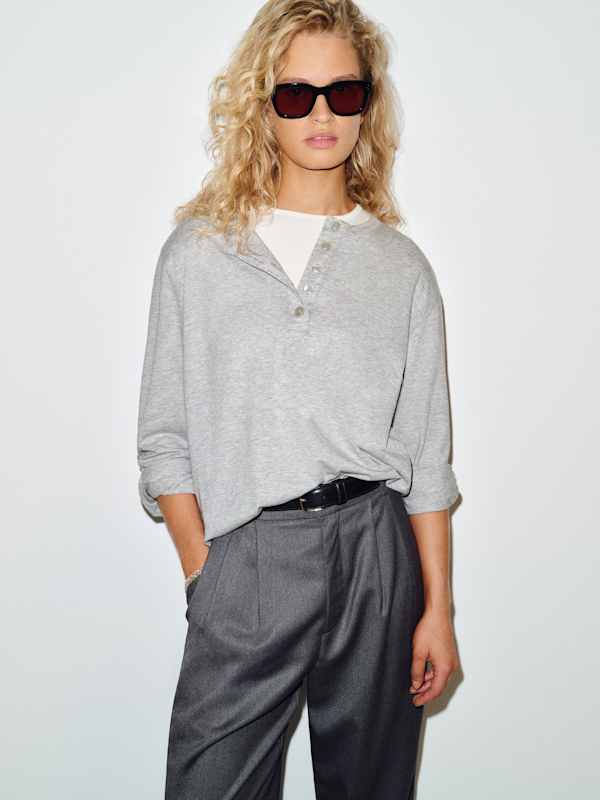 Marcus Oversized Henley Tee - Heather Grey