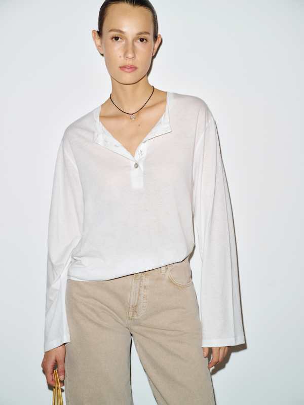Marcus Oversized Henley Tee - White