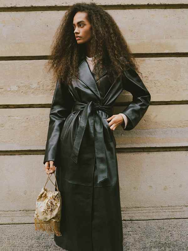 Veda Marlene Trench Coat - Black High Shine
