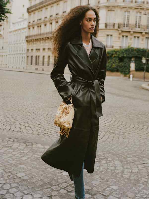 Veda Marlene Trench Coat - Black High Shine