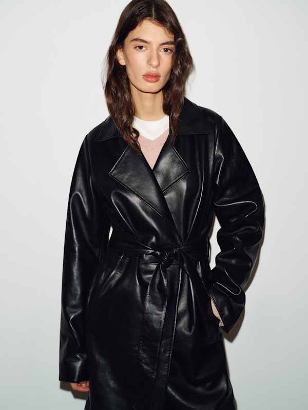 Veda Marlene Trench Coat - Black High Shine