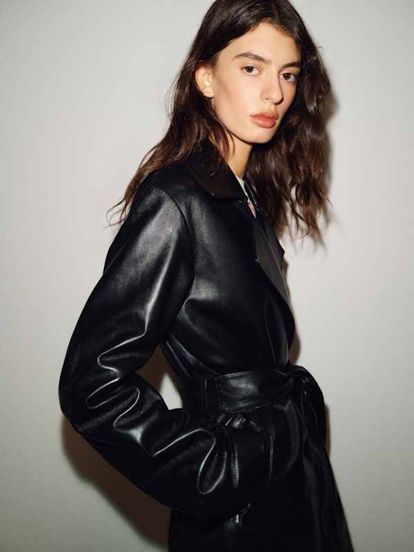 Veda Marlene Trench Coat - Black High Shine