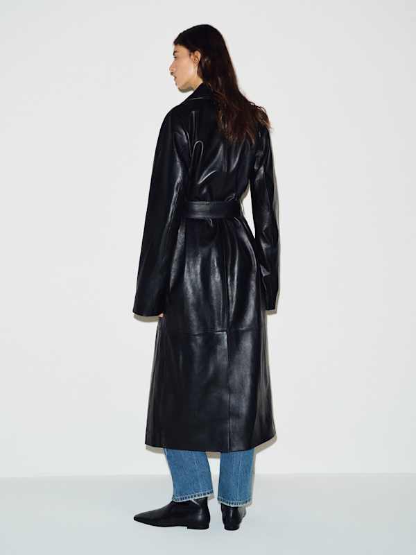 Veda Marlene Trench Coat - Black High Shine