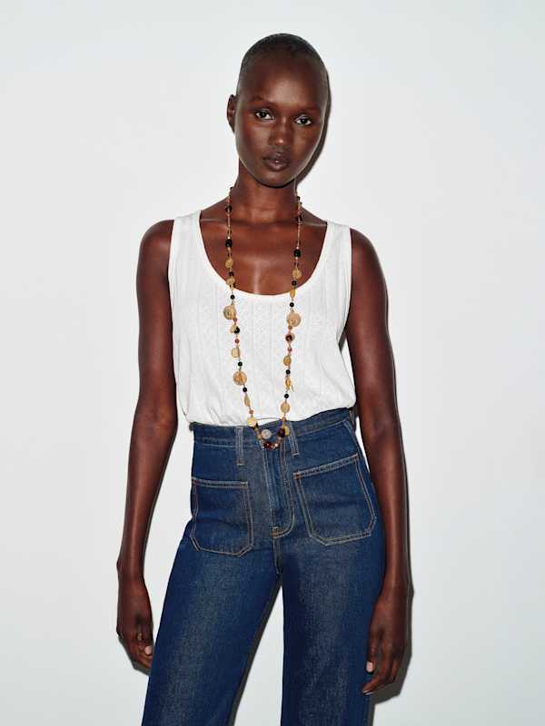 Eva Pointelle Knit Top - White